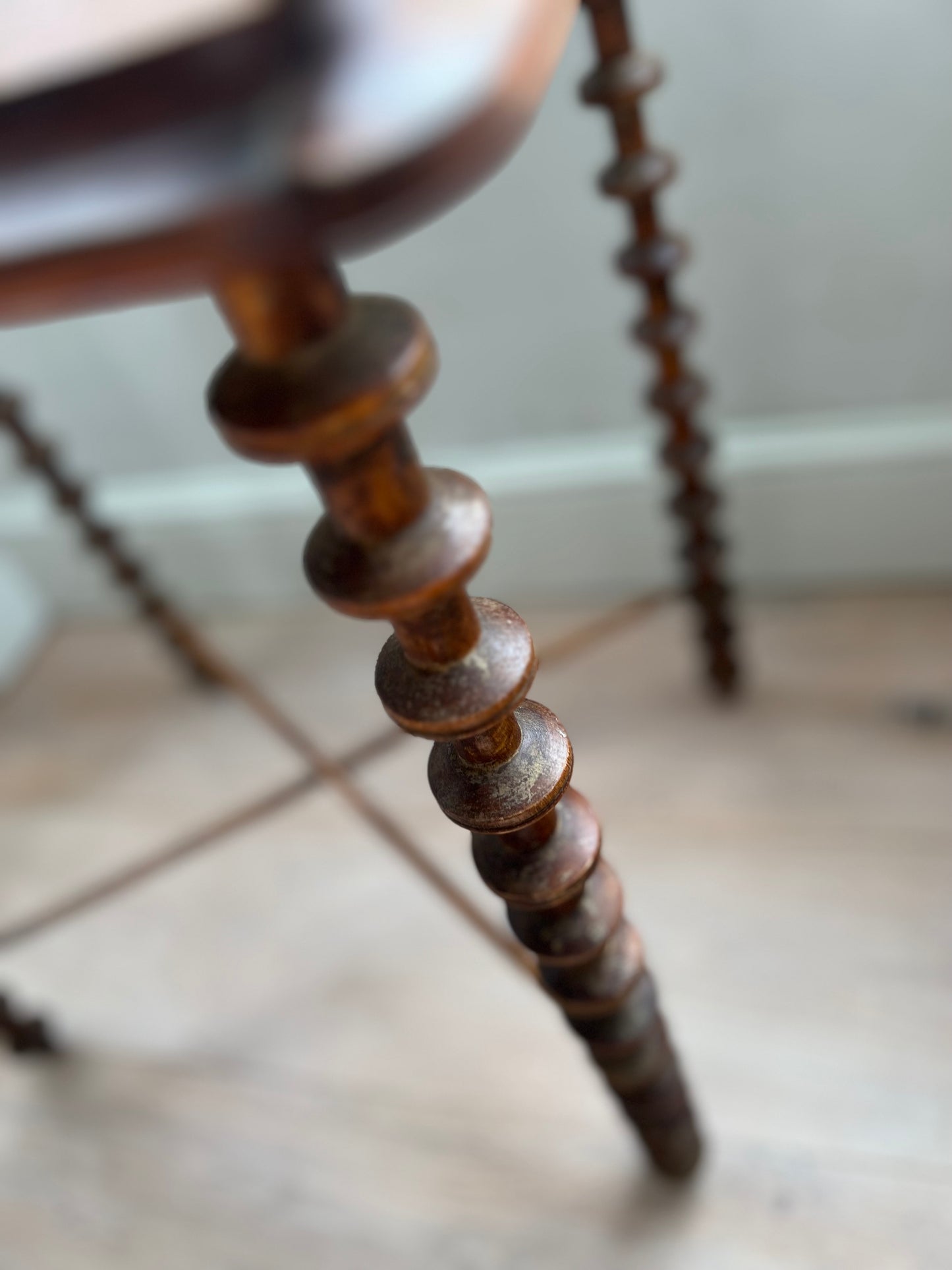 Rare Antique French Folk Art Spool Side Table