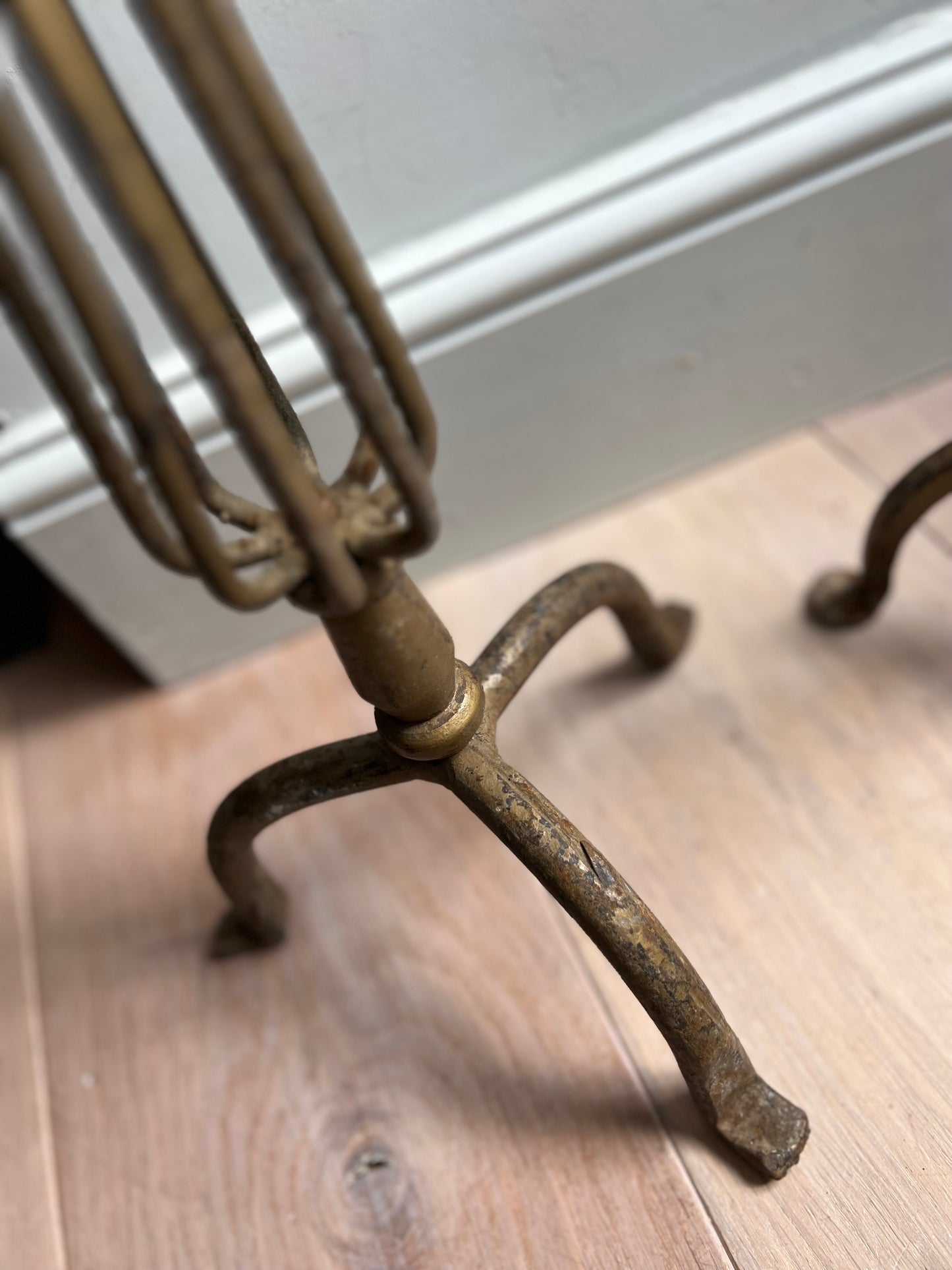 Pair Mid Century Hand Made Wrought Iron Candle Sticks