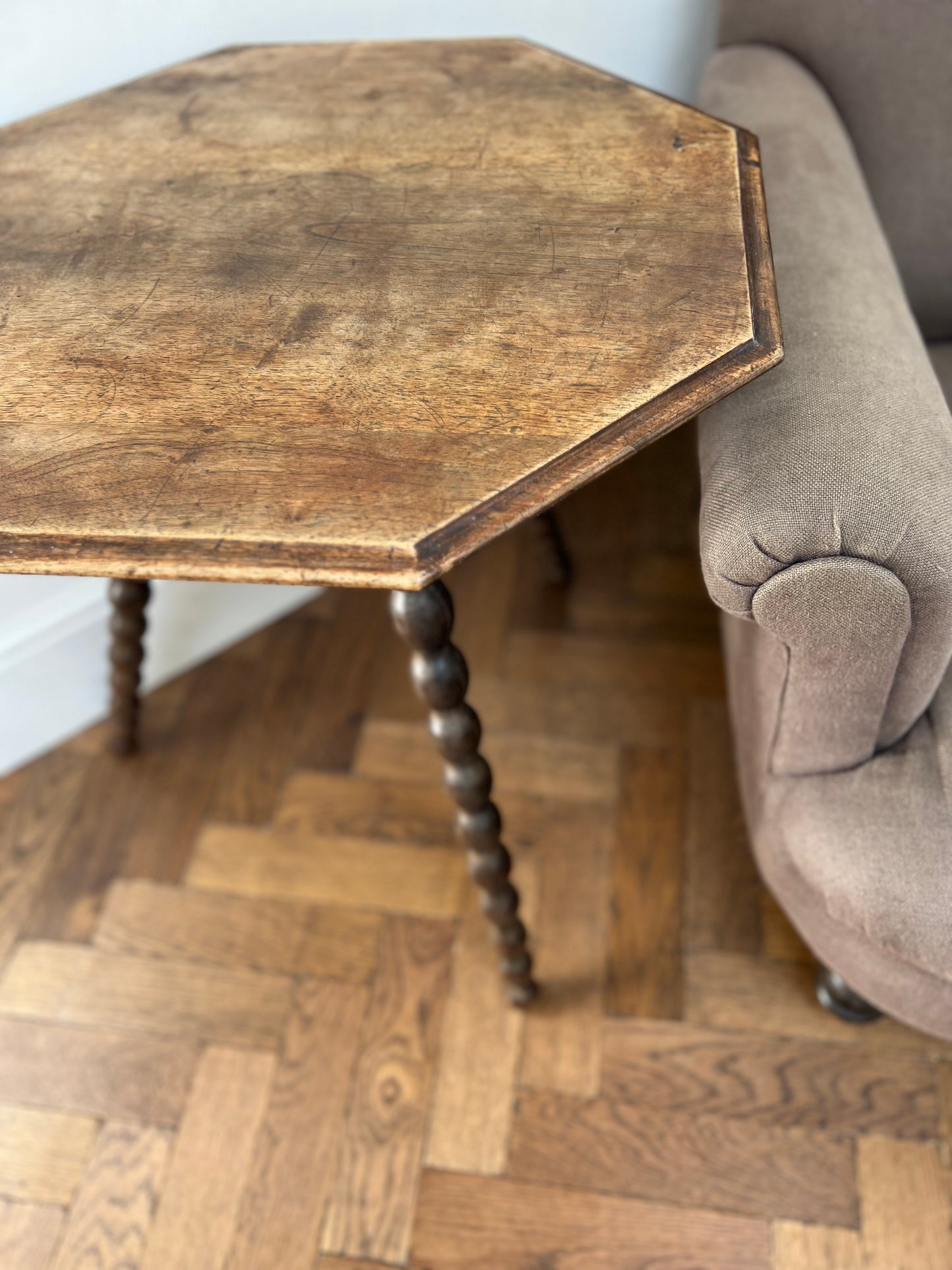 Antique Octagonal Oak Bobbin Leg Side Table