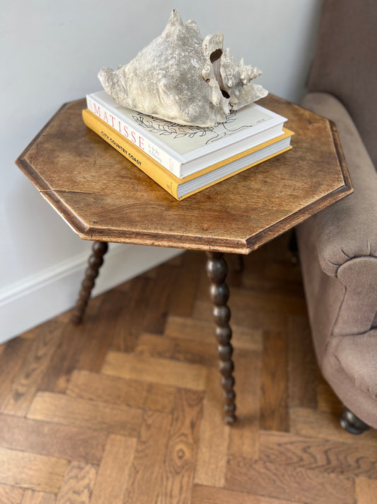 Antique Octagonal Oak Bobbin Leg Side Table