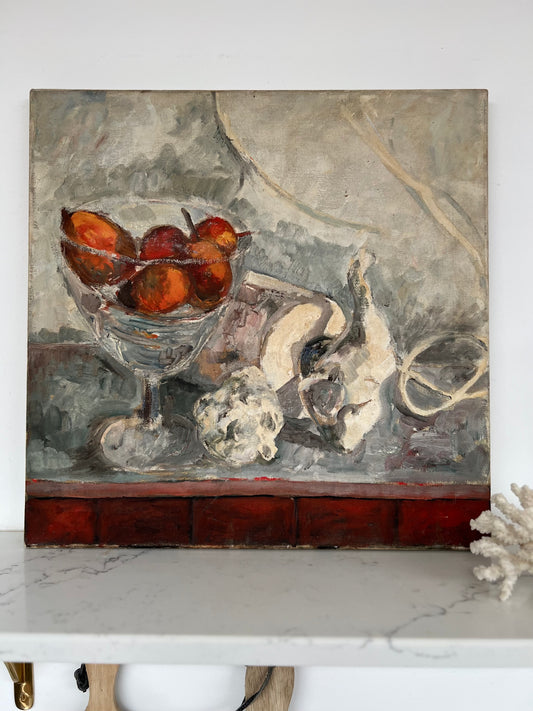 Vintage Mid Century Still Life Red Pears Acrylic On Canvas