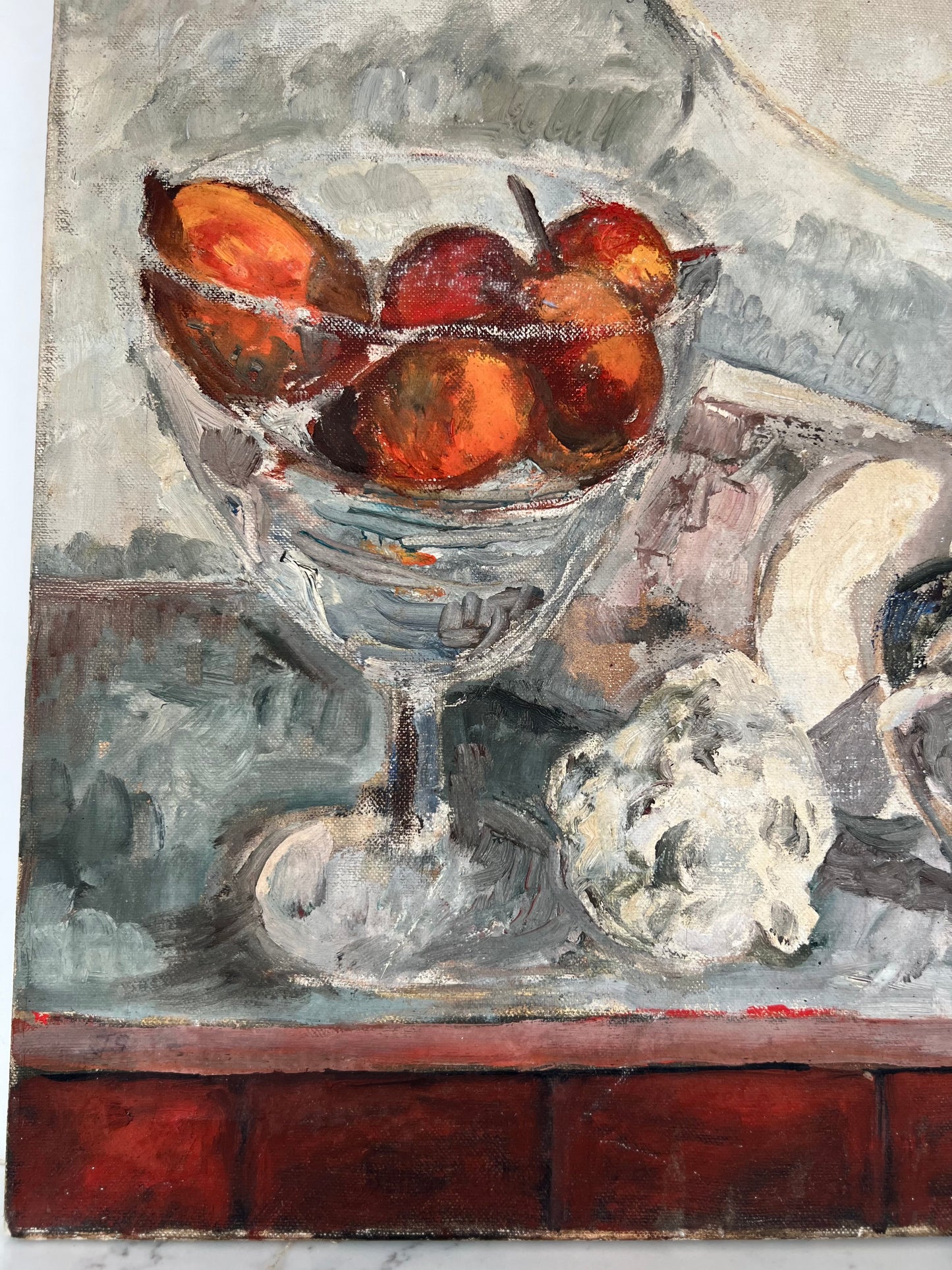 Vintage Mid Century Still Life Red Pears Acrylic On Canvas