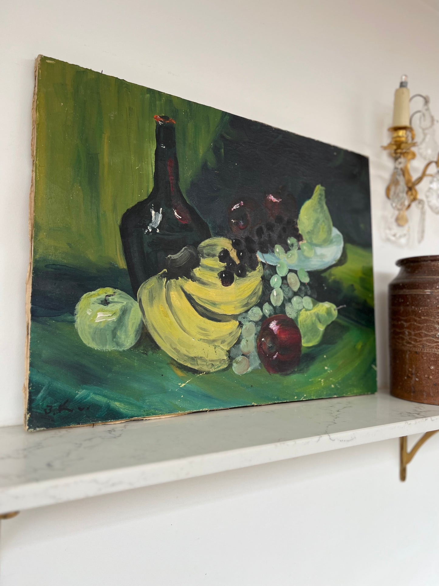 Vintage Still Life Green Fruit Oil On Canvas