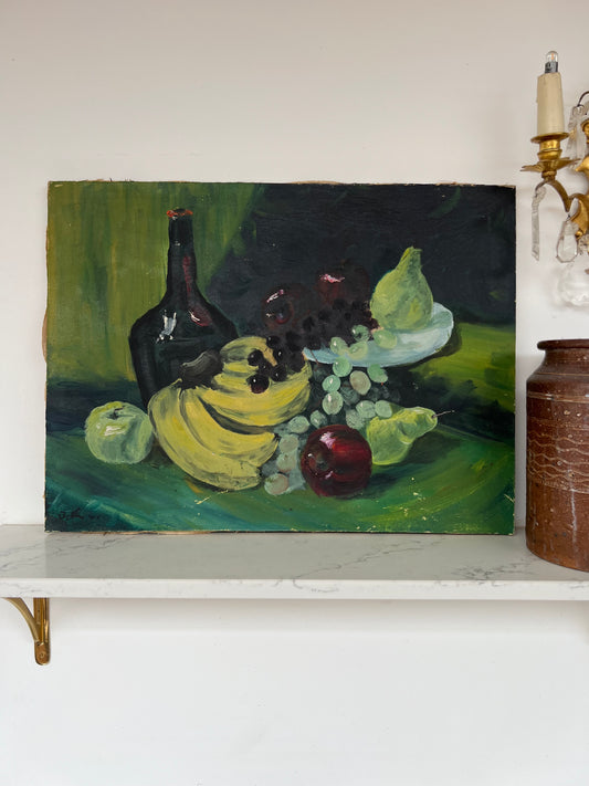 Vintage Still Life Green Fruit Oil On Canvas