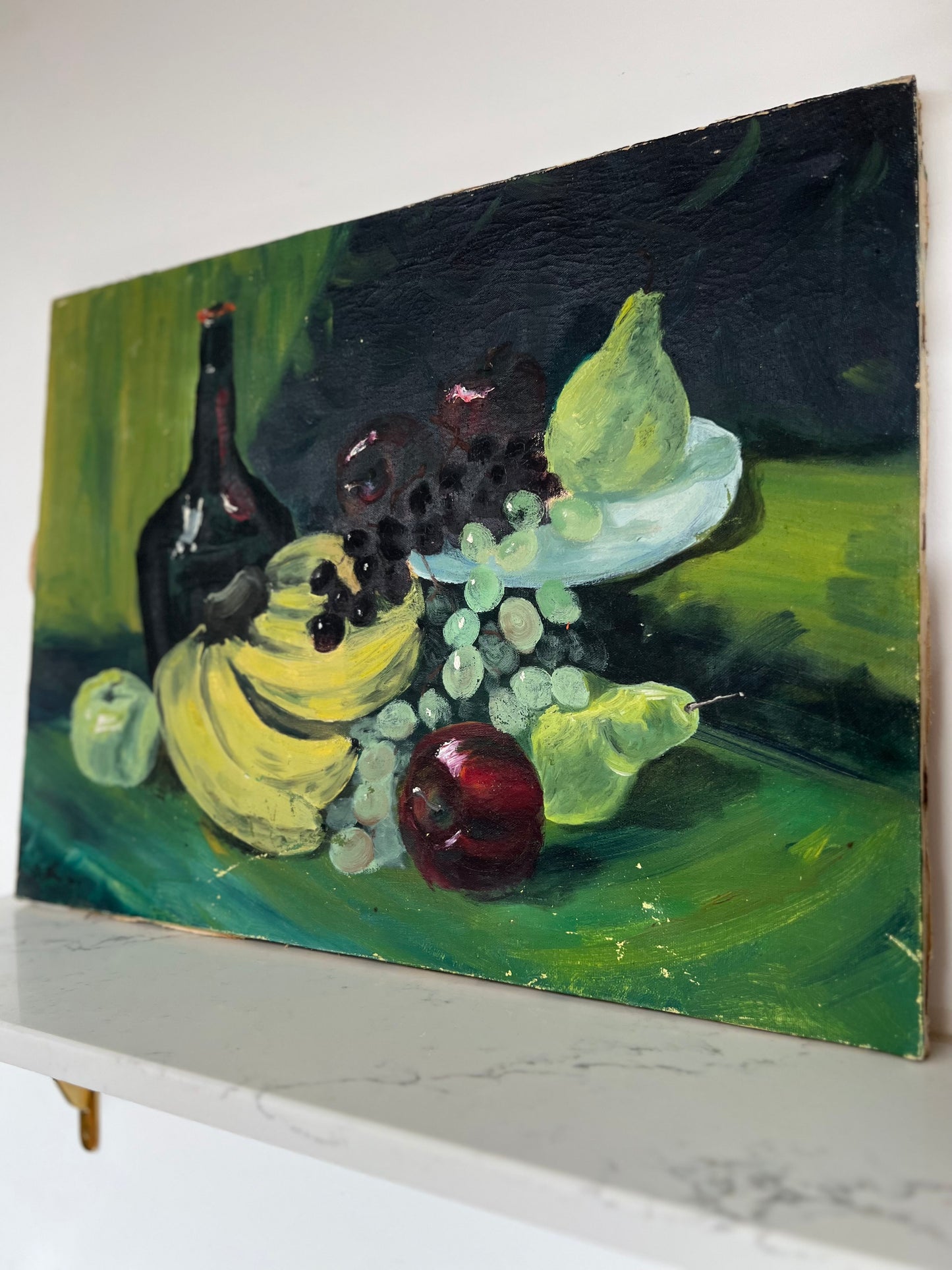 Vintage Still Life Green Fruit Oil On Canvas