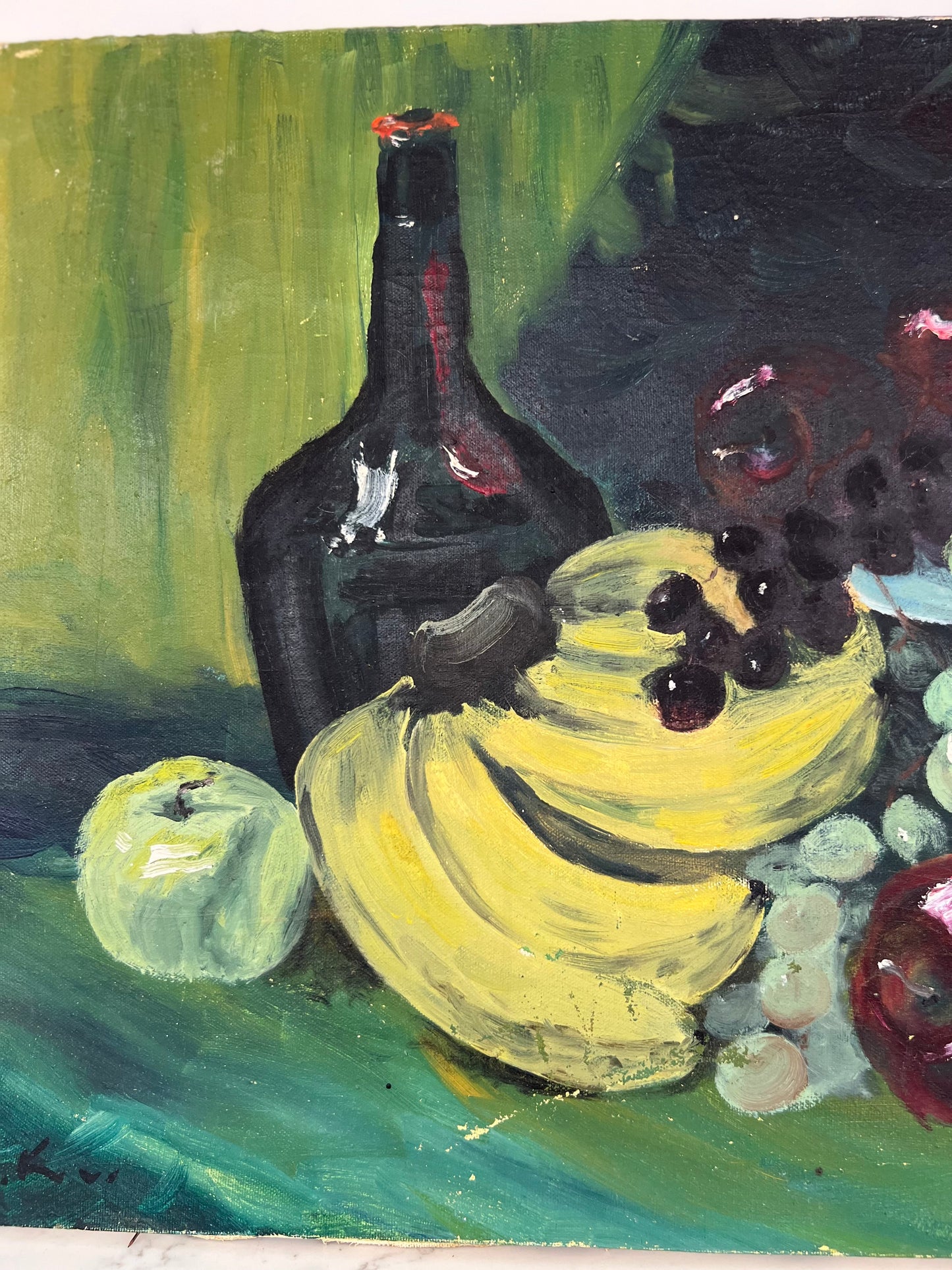 Vintage Still Life Green Fruit Oil On Canvas