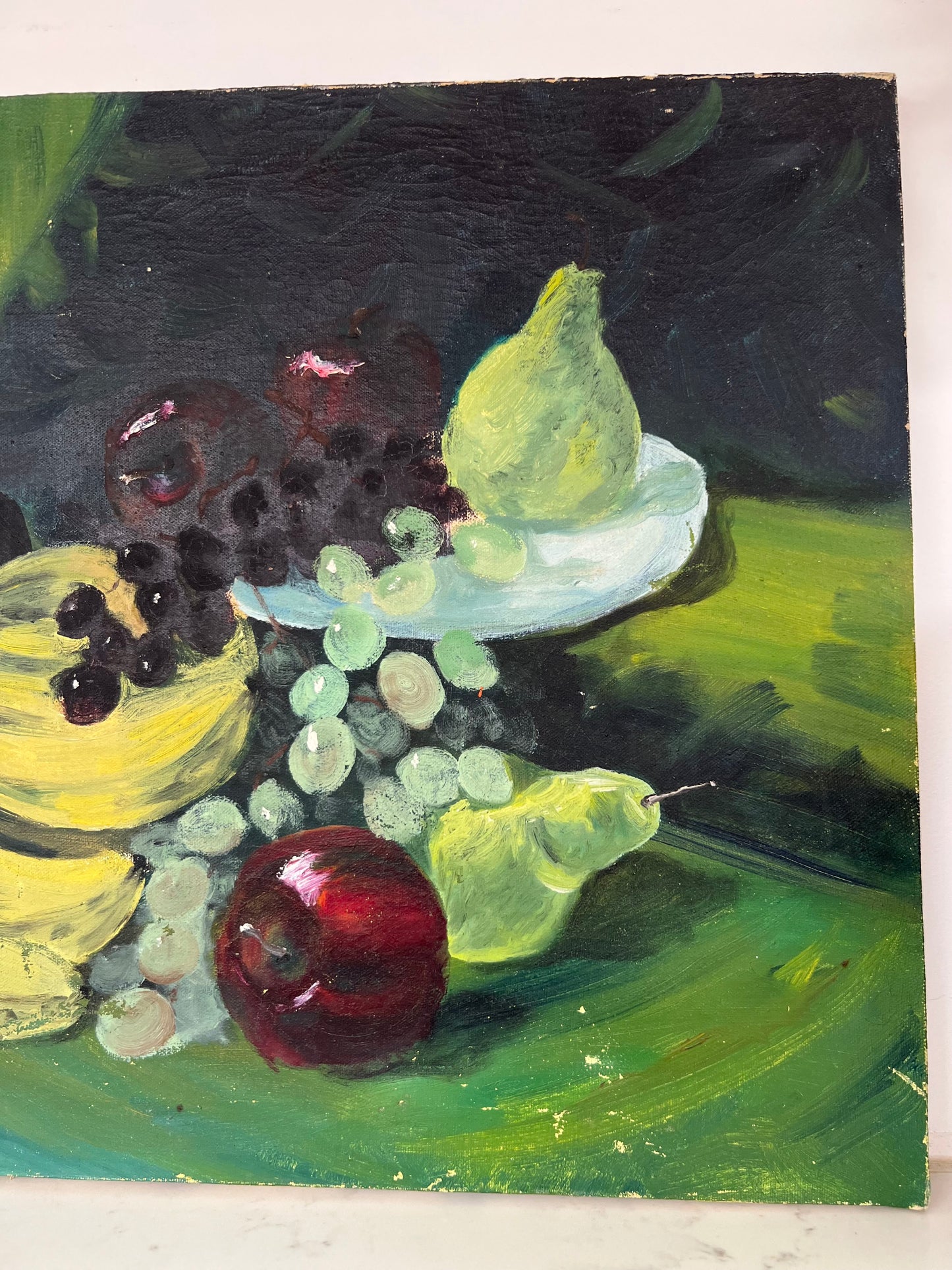 Vintage Still Life Green Fruit Oil On Canvas