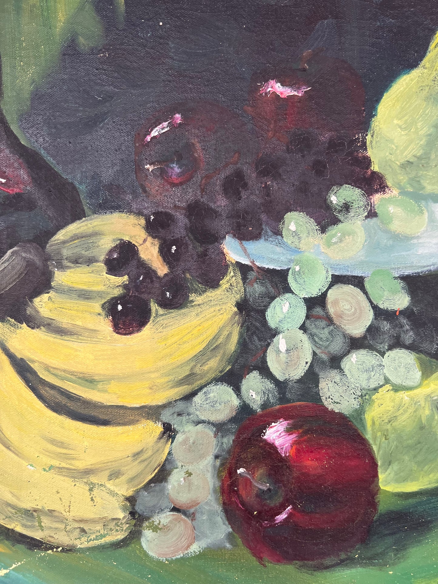 Vintage Still Life Green Fruit Oil On Canvas