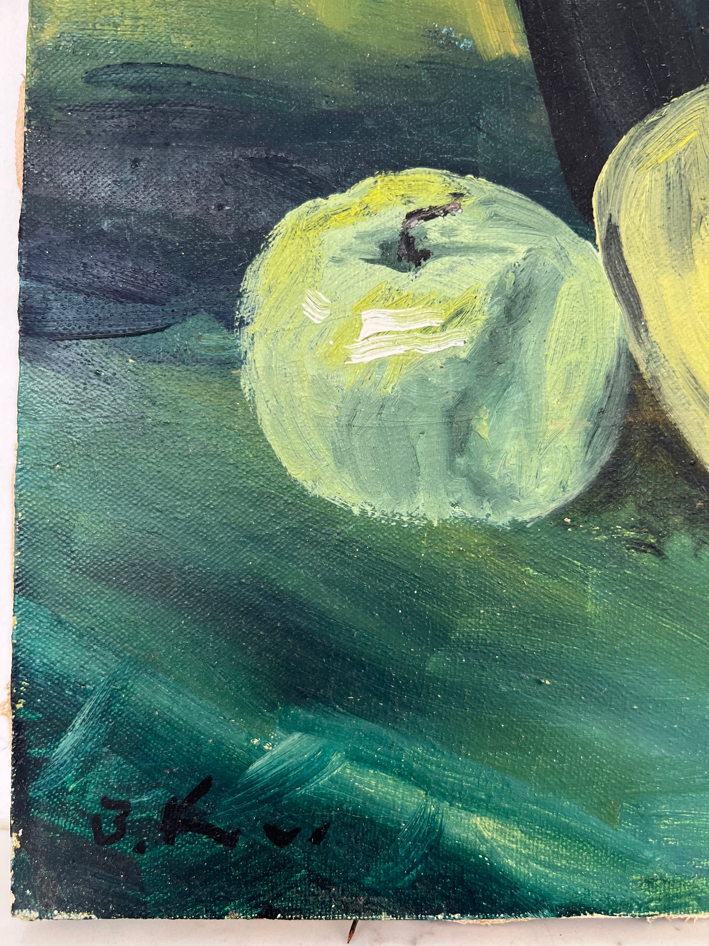 Vintage Still Life Green Fruit Oil On Canvas