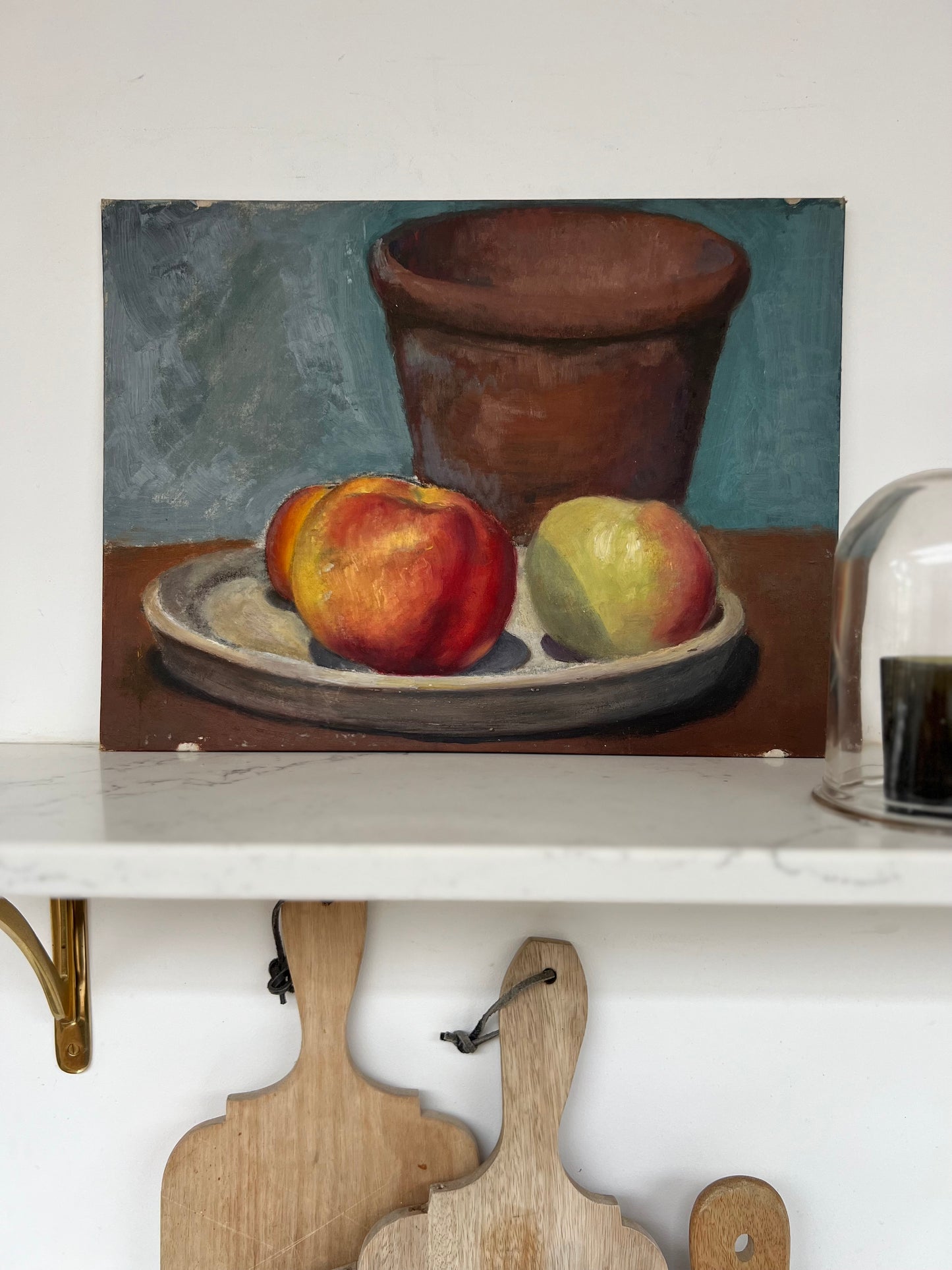 Vintage Mid Century Still Life Apples & Terracotta Acrylic On Canvas