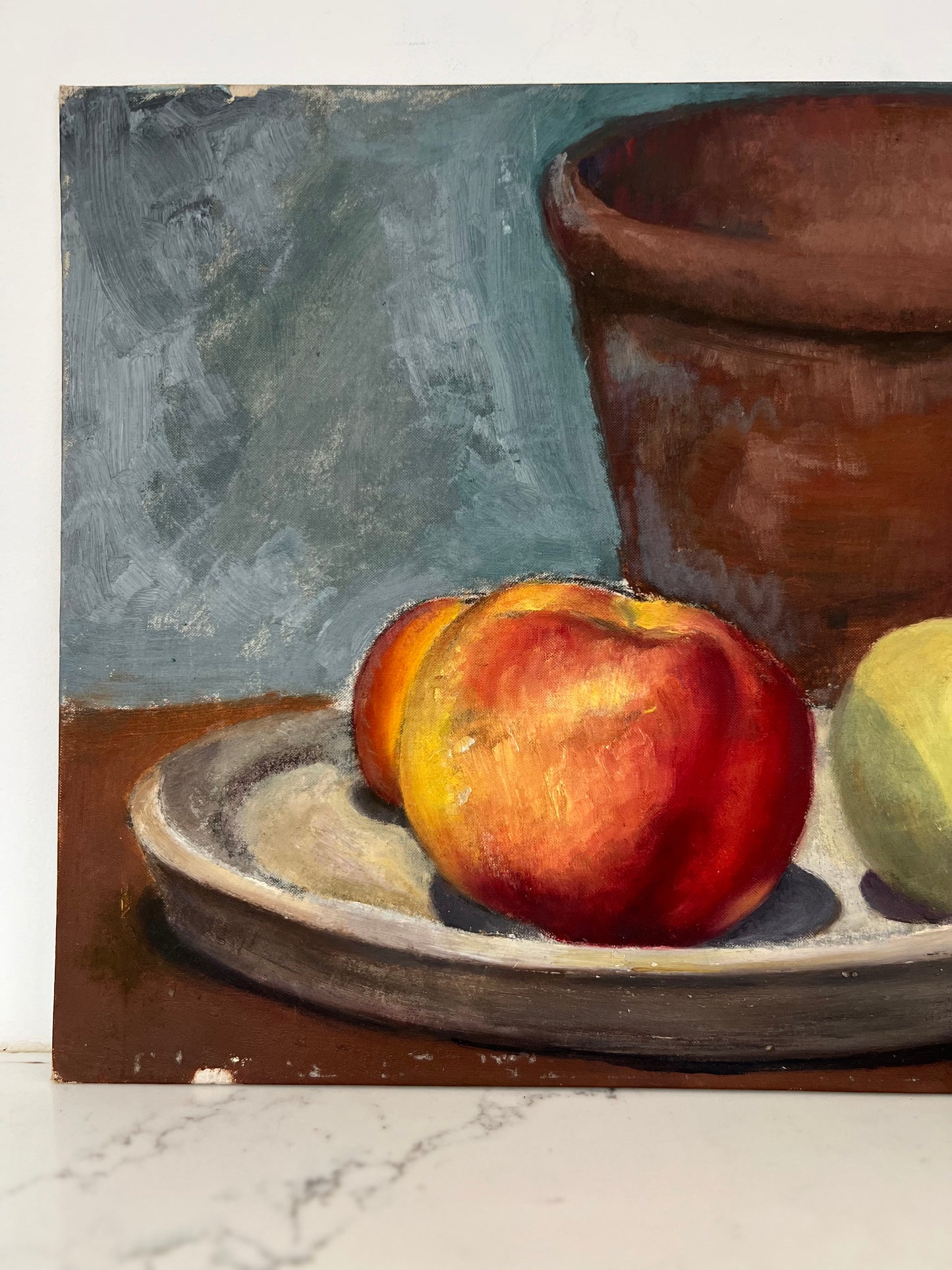 Vintage Mid Century Still Life Apples & Terracotta Acrylic On Canvas