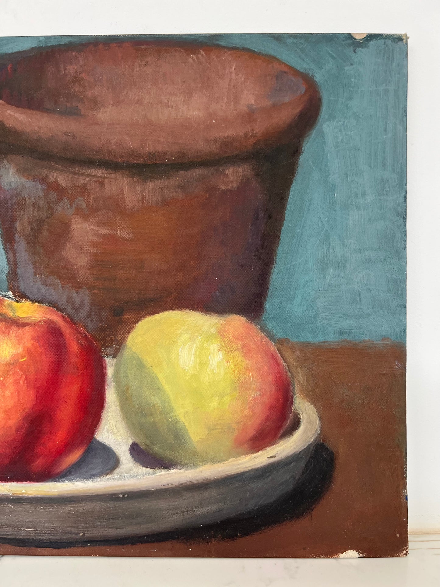 Vintage Mid Century Still Life Apples & Terracotta Acrylic On Canvas