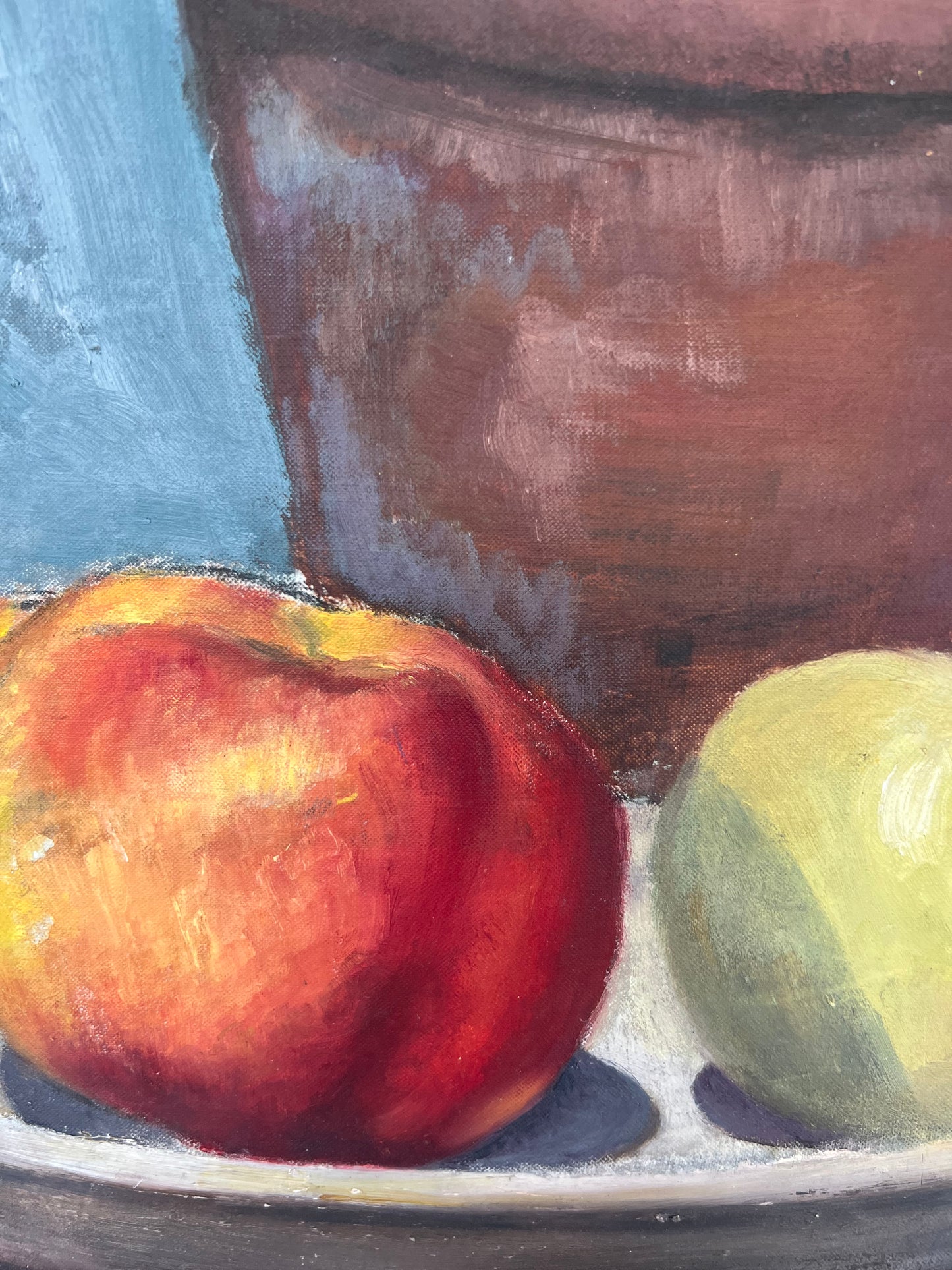 Vintage Mid Century Still Life Apples & Terracotta Acrylic On Canvas