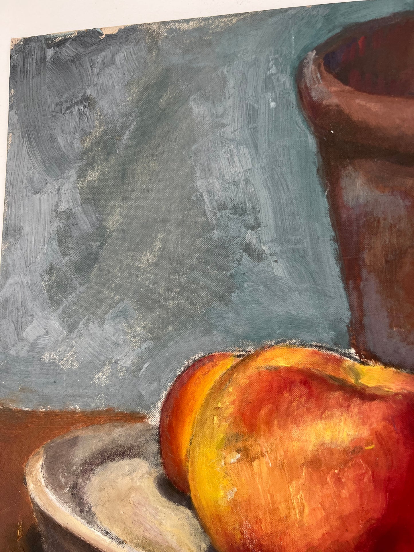 Vintage Mid Century Still Life Apples & Terracotta Acrylic On Canvas