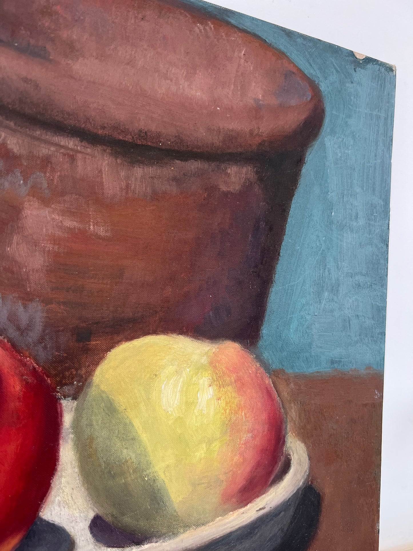 Vintage Mid Century Still Life Apples & Terracotta Acrylic On Canvas