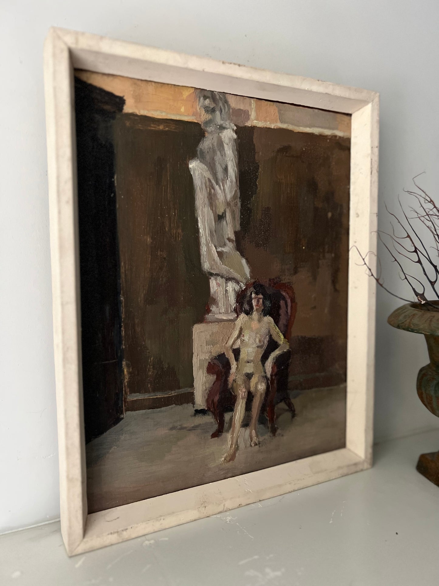 Vintage Mid Century Framed Female Nude Study Acrylic On Board