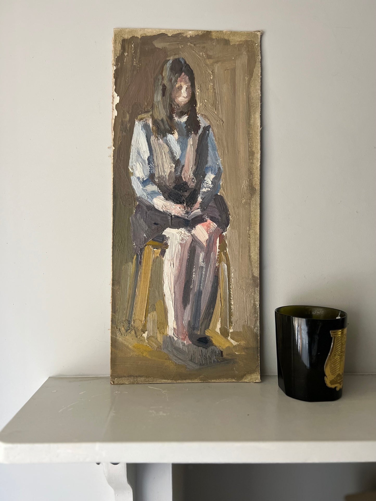 Vintage Mid Century Seated Female Portrait Study Acrylic On Board