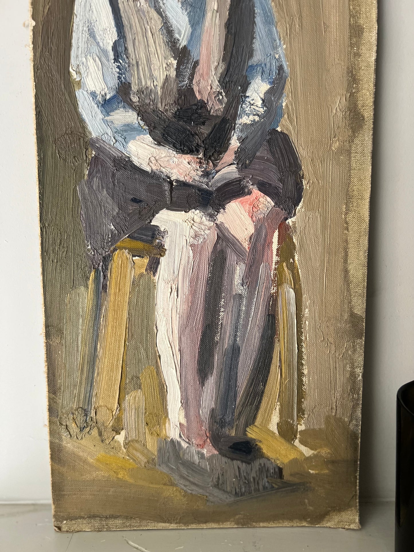 Vintage Mid Century Seated Female Portrait Study Acrylic On Board