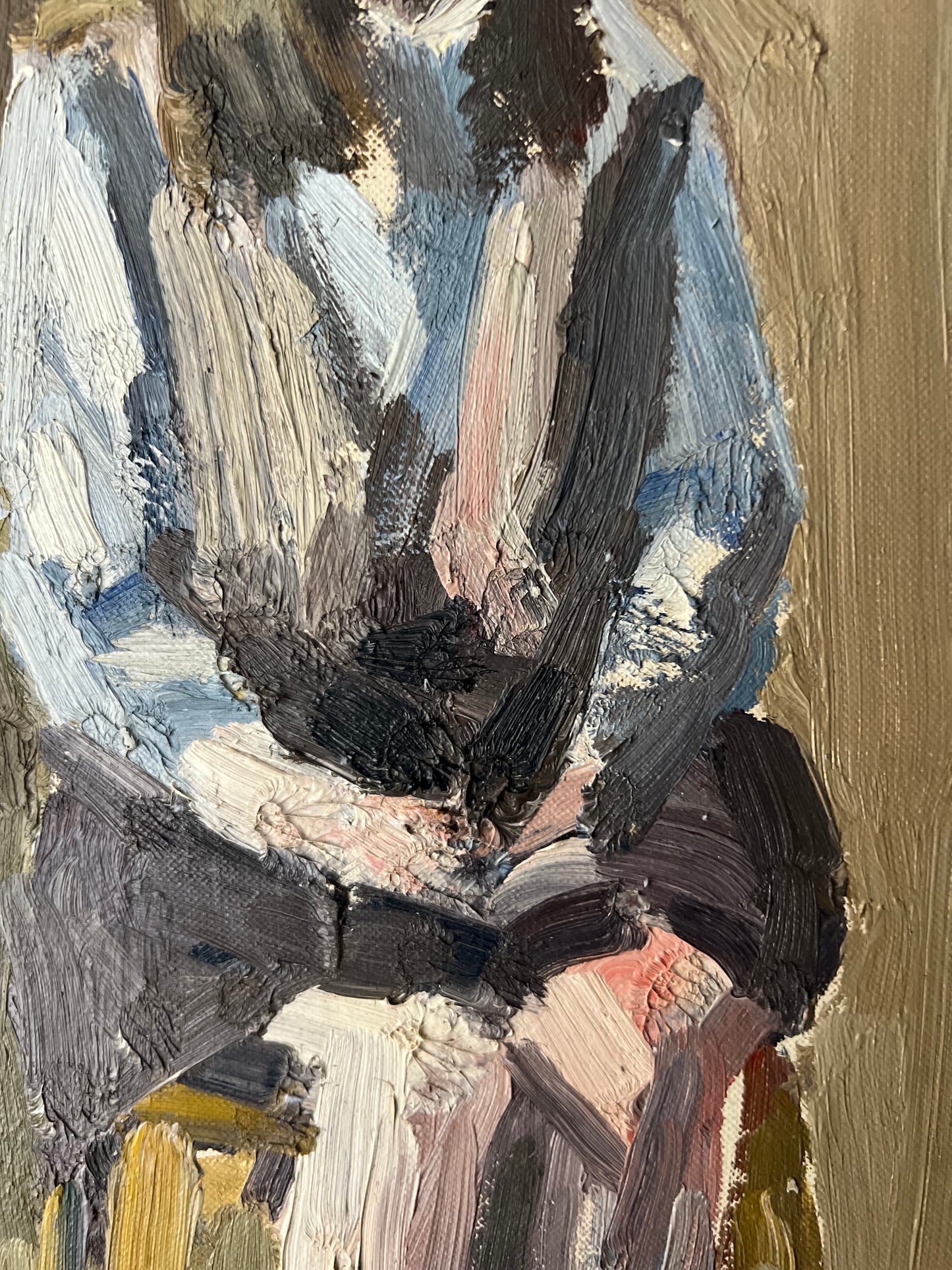 Vintage Mid Century Seated Female Portrait Study Acrylic On Board