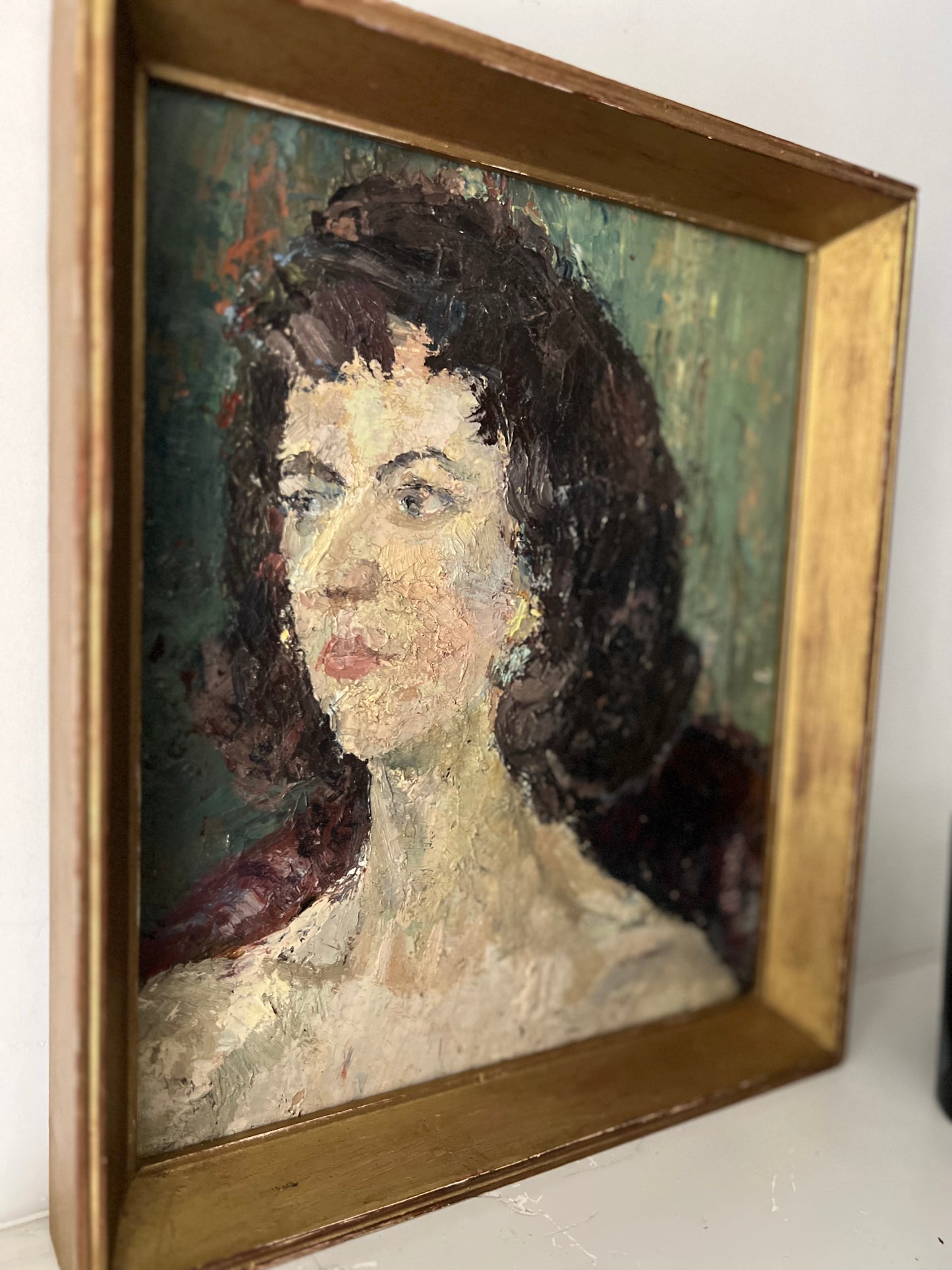 Vintage Mid Century Framed Female Portrait Oil On Board