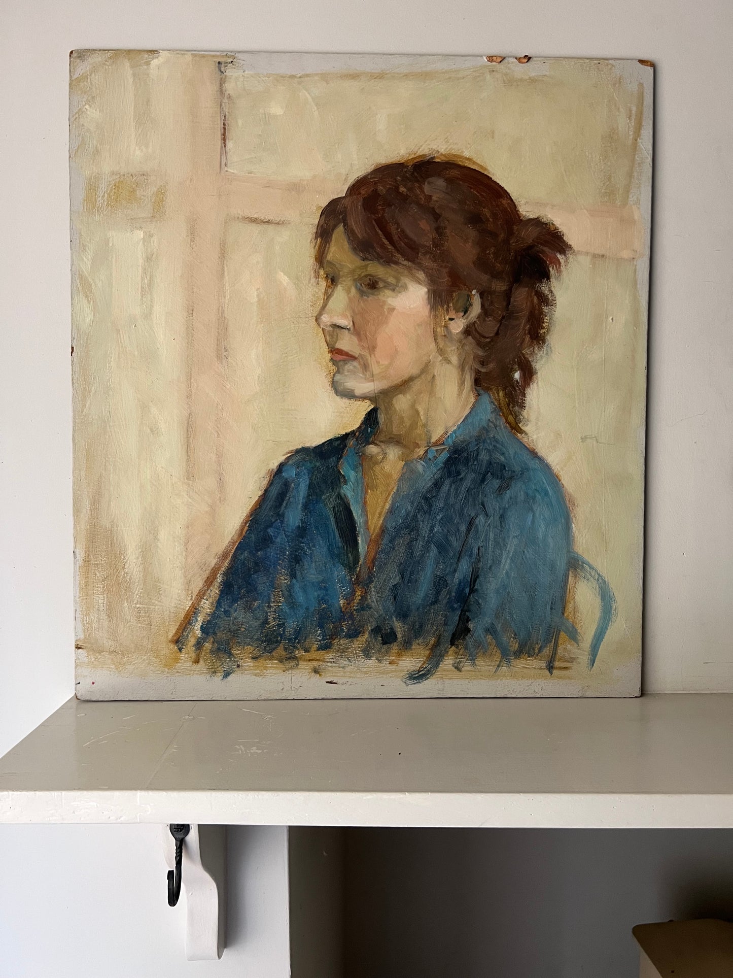 Vintage Mid Century Female Portrait Acrylic On Board