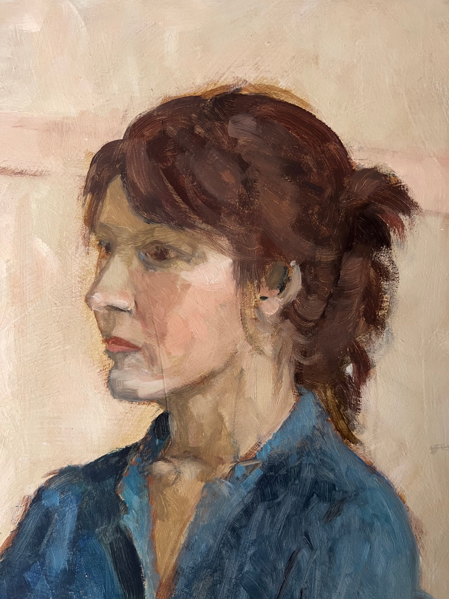 Vintage Mid Century Female Portrait Acrylic On Board