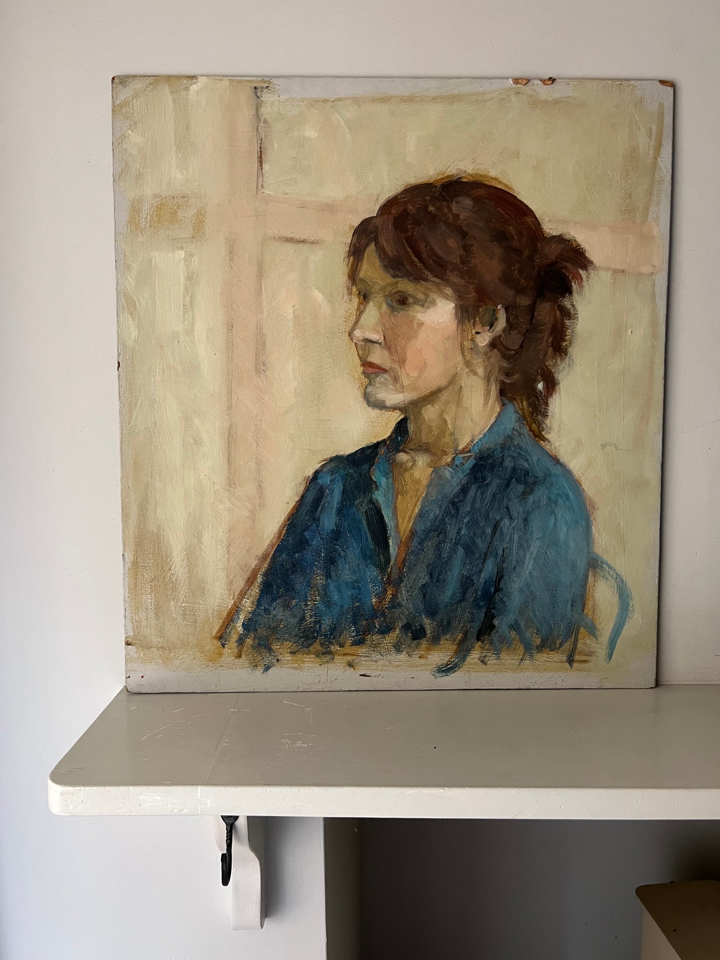 Vintage Mid Century Female Portrait Acrylic On Board