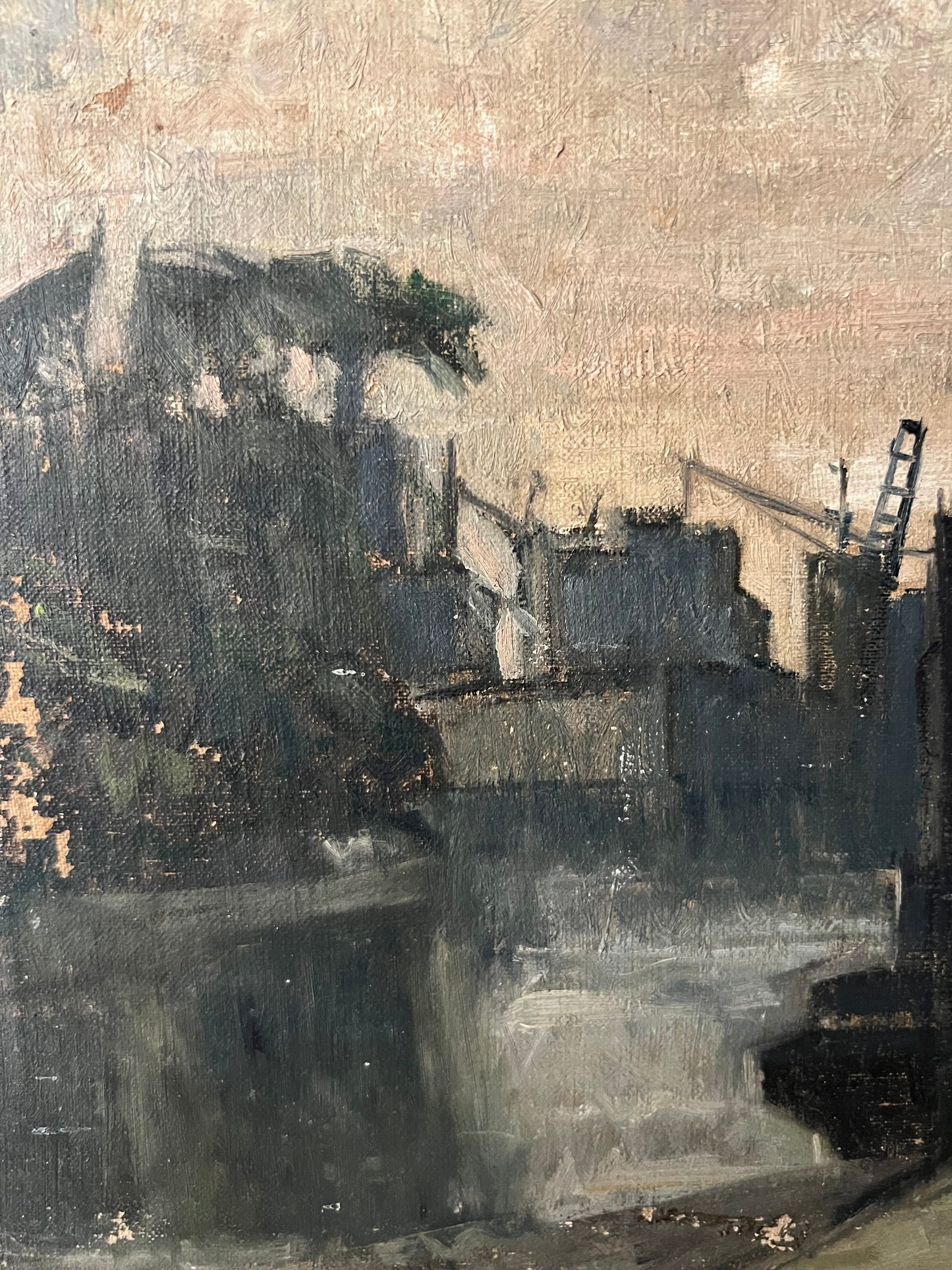 Vintage Industrial Landscape Oil On Canvas