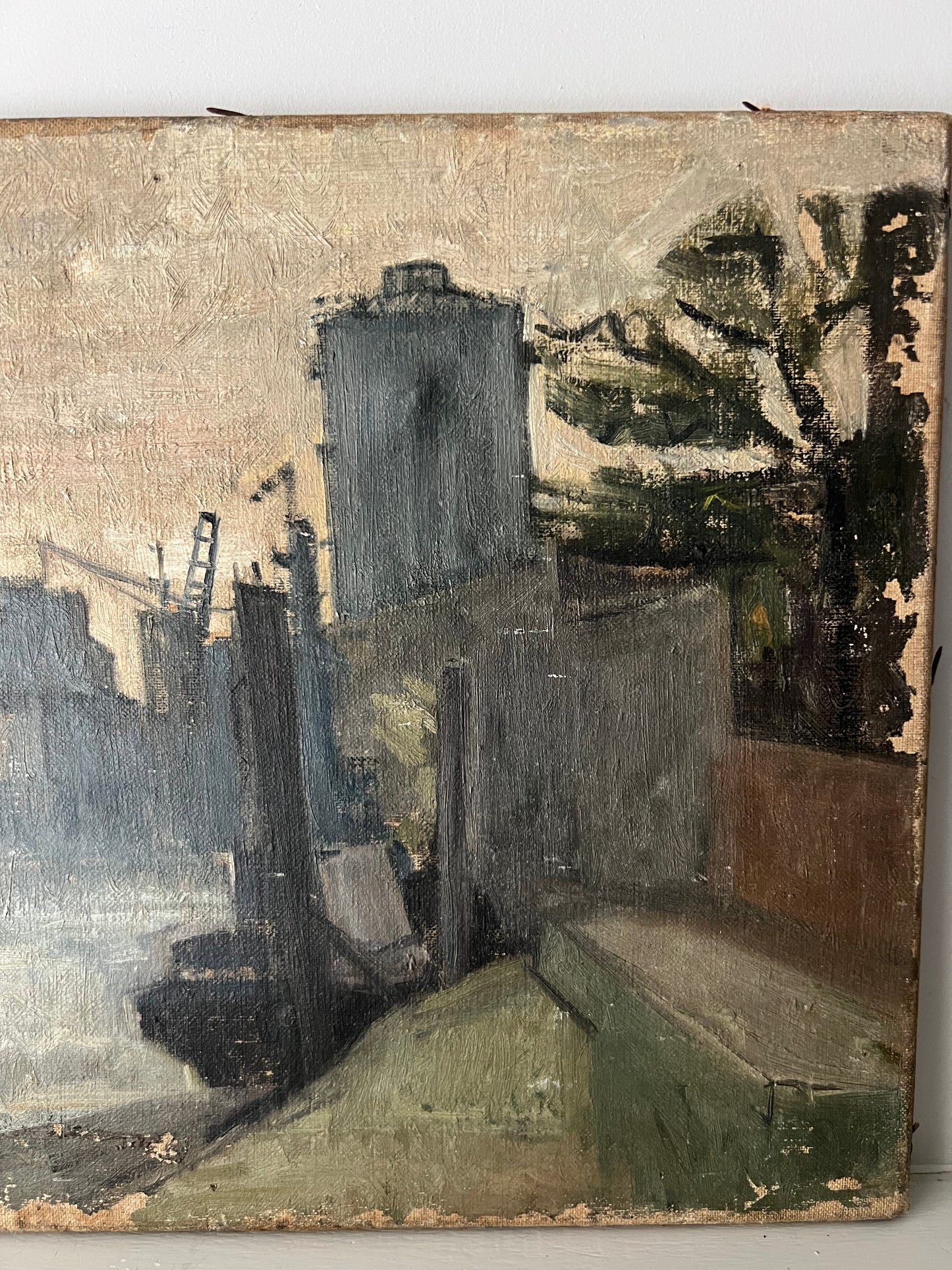 Vintage Industrial Landscape Oil On Canvas