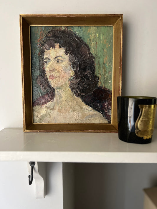 Vintage Mid Century Framed Female Portrait Oil On Board