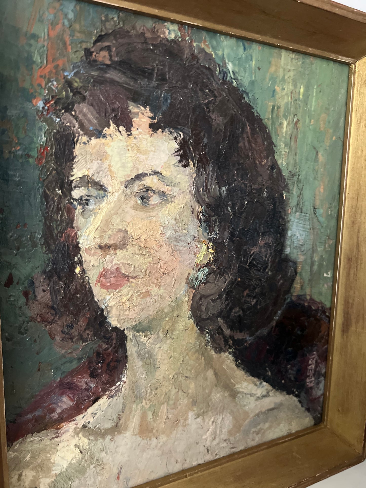 Vintage Mid Century Framed Female Portrait Oil On Board